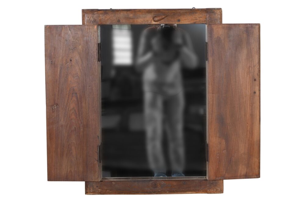 Antique Indian Teak Wood Shutter Windows Mirror - Image 3