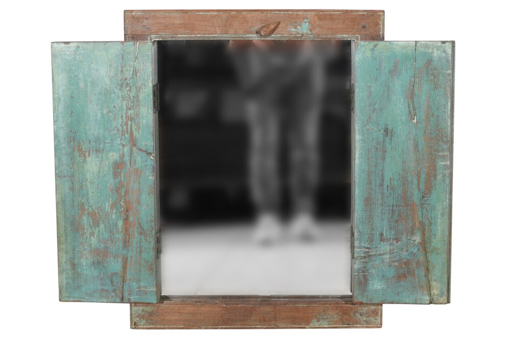Antique Indian Teak Wood Shutter Windows Mirror - Image 3