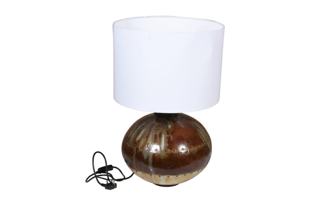 Indian Iron Matka Table Lamp With Shade - Image 3