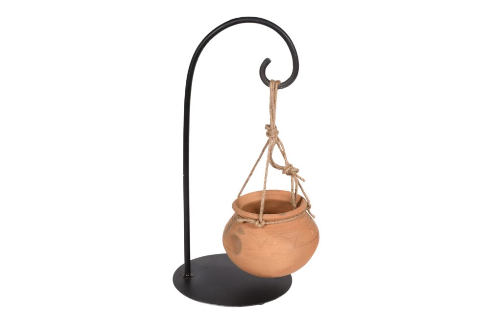 Hanging Terracotta Indian Matka Planter On Iron Stand