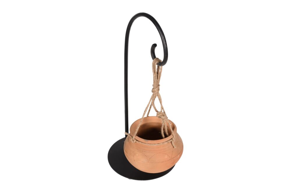 Hanging Terracotta Indian Matka Planter On Iron Stand - Image 4