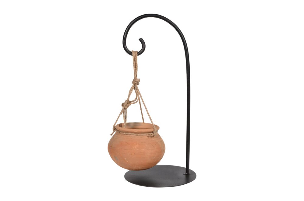 Hanging Terracotta Indian Matka Planter On Iron Stand - Image 3