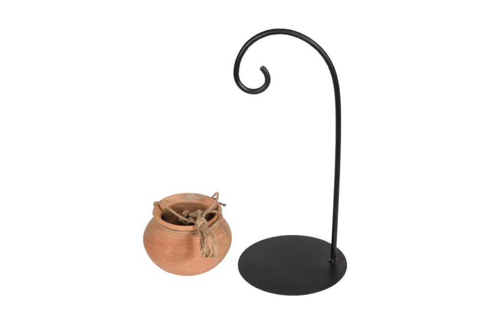 Hanging Terracotta Indian Matka Planter On Iron Stand - Image 2