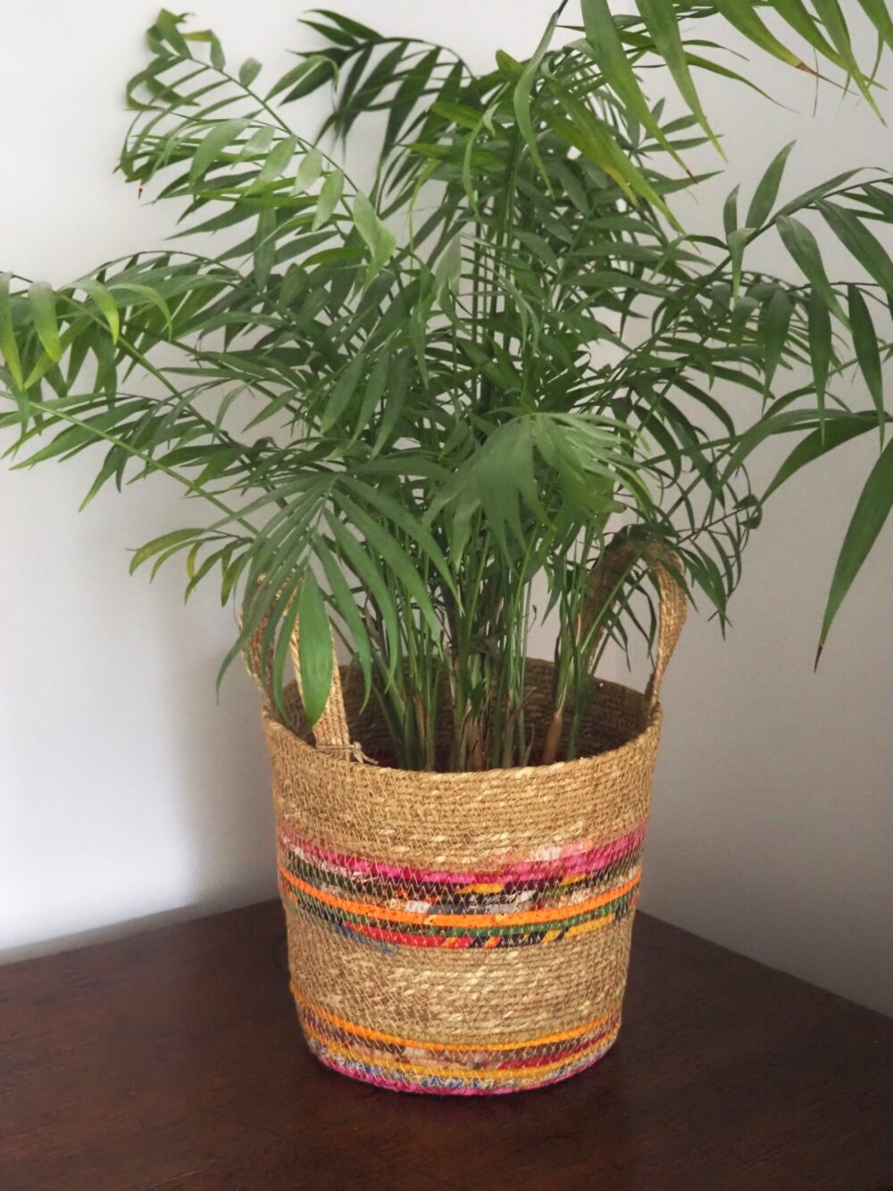 Munja And Reclaimed Fabric Eco Plant Pot Cover With Handles - Set Of 3 - Image 11
