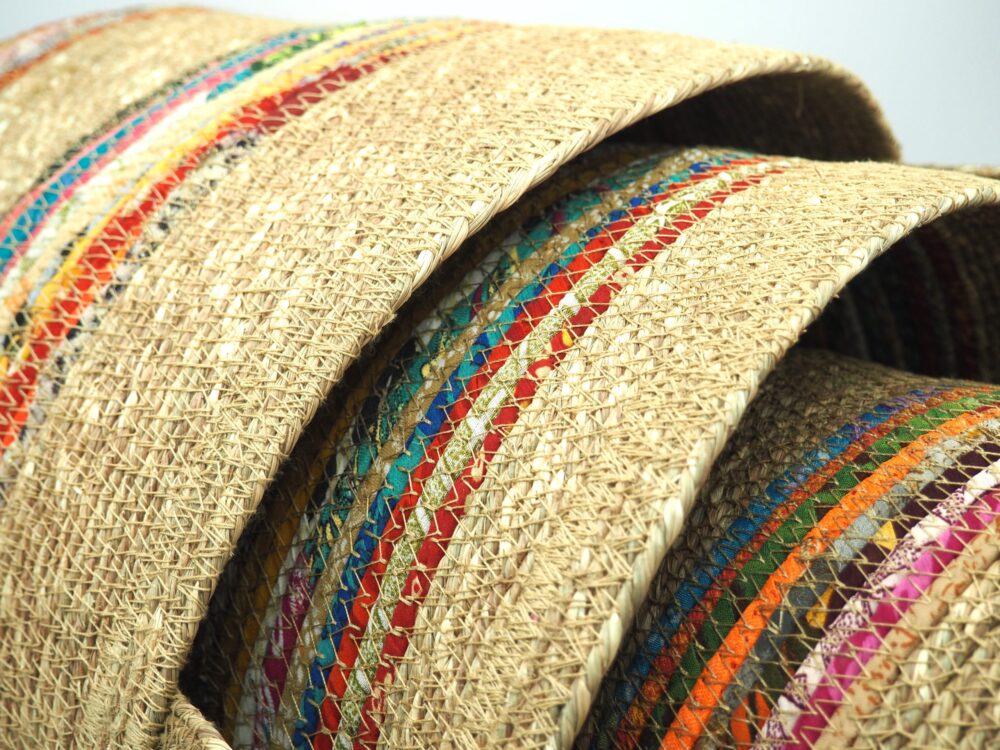 Munja And Reclaimed Fabric Eco Plant Pot Cover With Handles - Set Of 3 - Image 3
