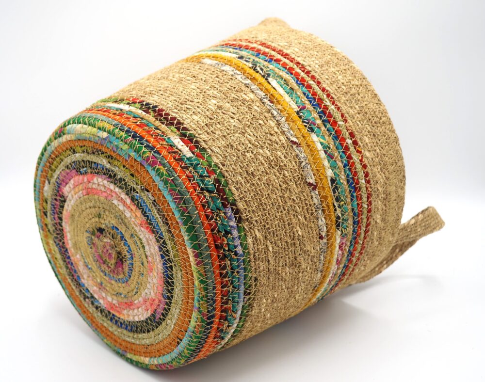 Munja And Reclaimed Fabric Eco Plant Pot Cover With Handles - Medium - Image 7