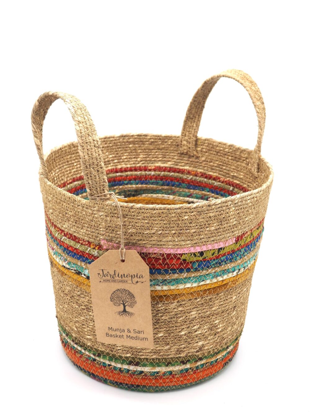 Munja And Reclaimed Fabric Eco Plant Pot Cover With Handles - Medium - Image 8