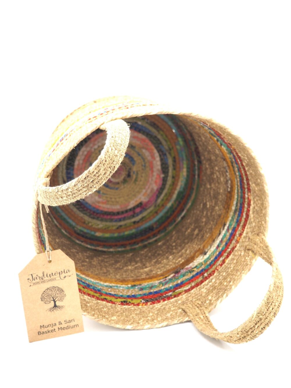 Munja And Reclaimed Fabric Eco Plant Pot Cover With Handles - Medium - Image 9