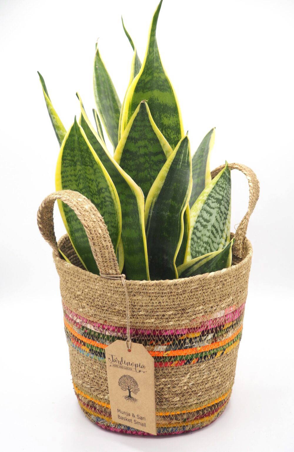 Munja And Reclaimed Fabric Eco Plant Pot Cover With Handles - Medium - Image 6
