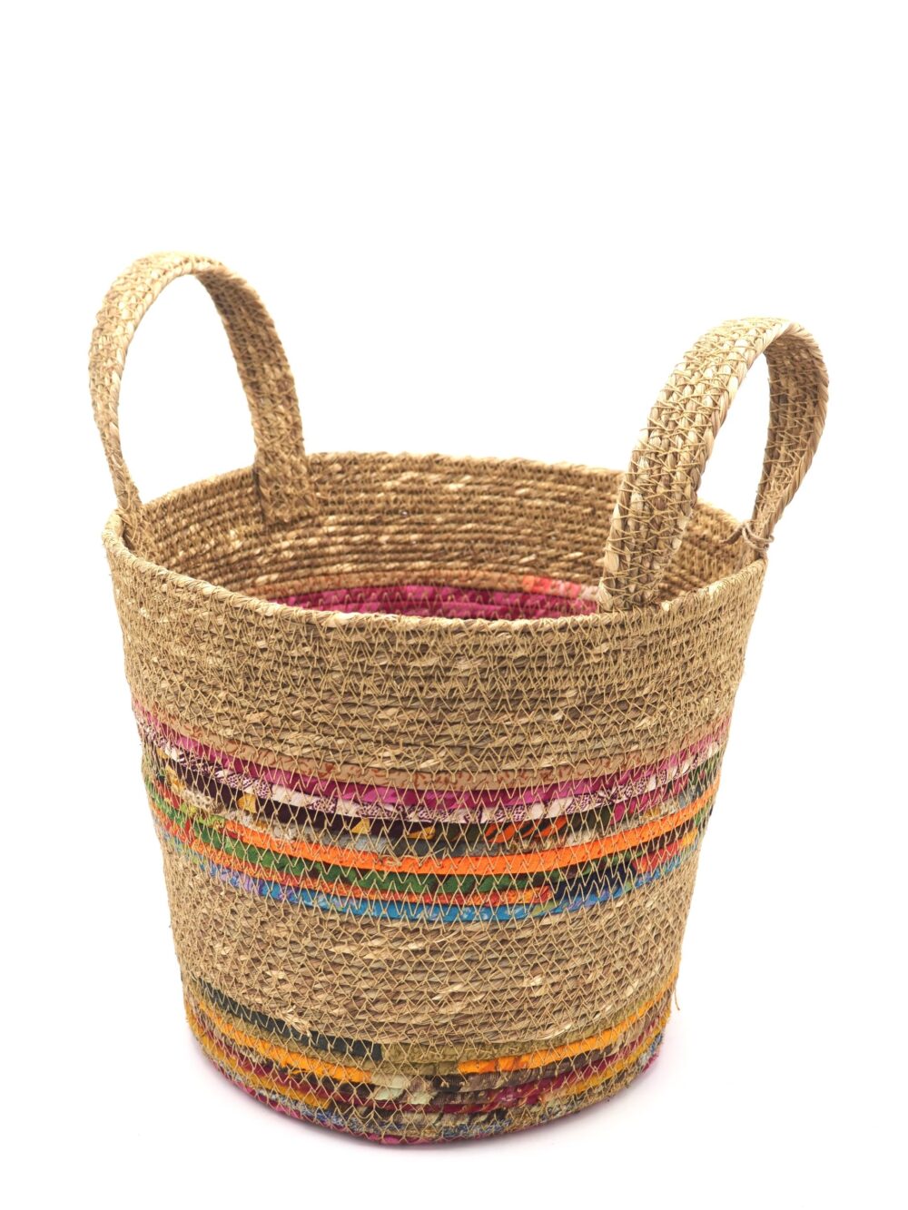 Munja And Reclaimed Fabric Eco Plant Pot Cover With Handles - Small - Image 7
