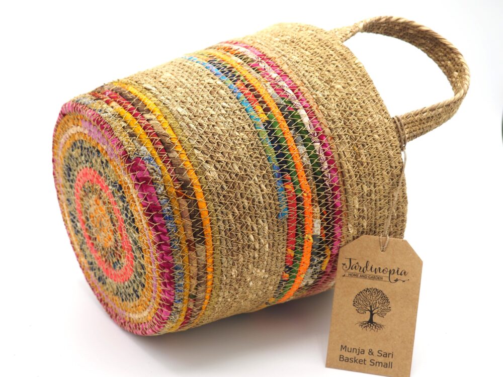 Munja And Reclaimed Fabric Eco Plant Pot Cover With Handles - Small - Image 8