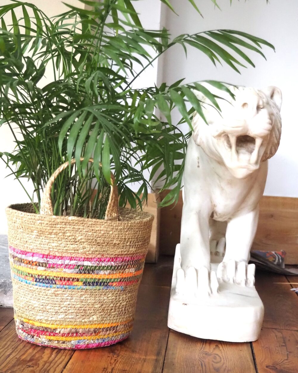 Munja And Reclaimed Fabric Eco Plant Pot Cover With Handles - Small - Image 3