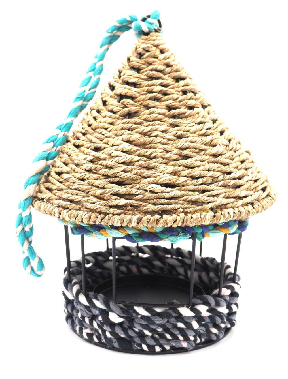 Munja And Reclaimed Fabric Eco Hanging Bird Feeder With Removable Metal Base - Large - Image 2