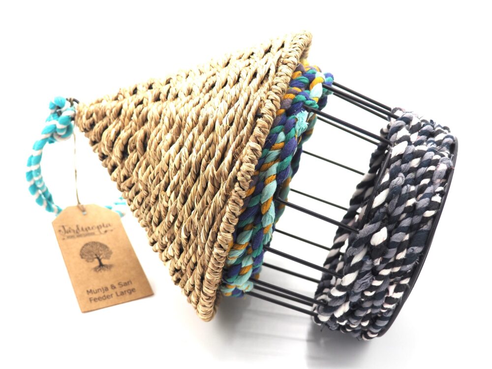 Munja And Reclaimed Fabric Eco Hanging Bird Feeder With Removable Metal Base - Large - Image 3