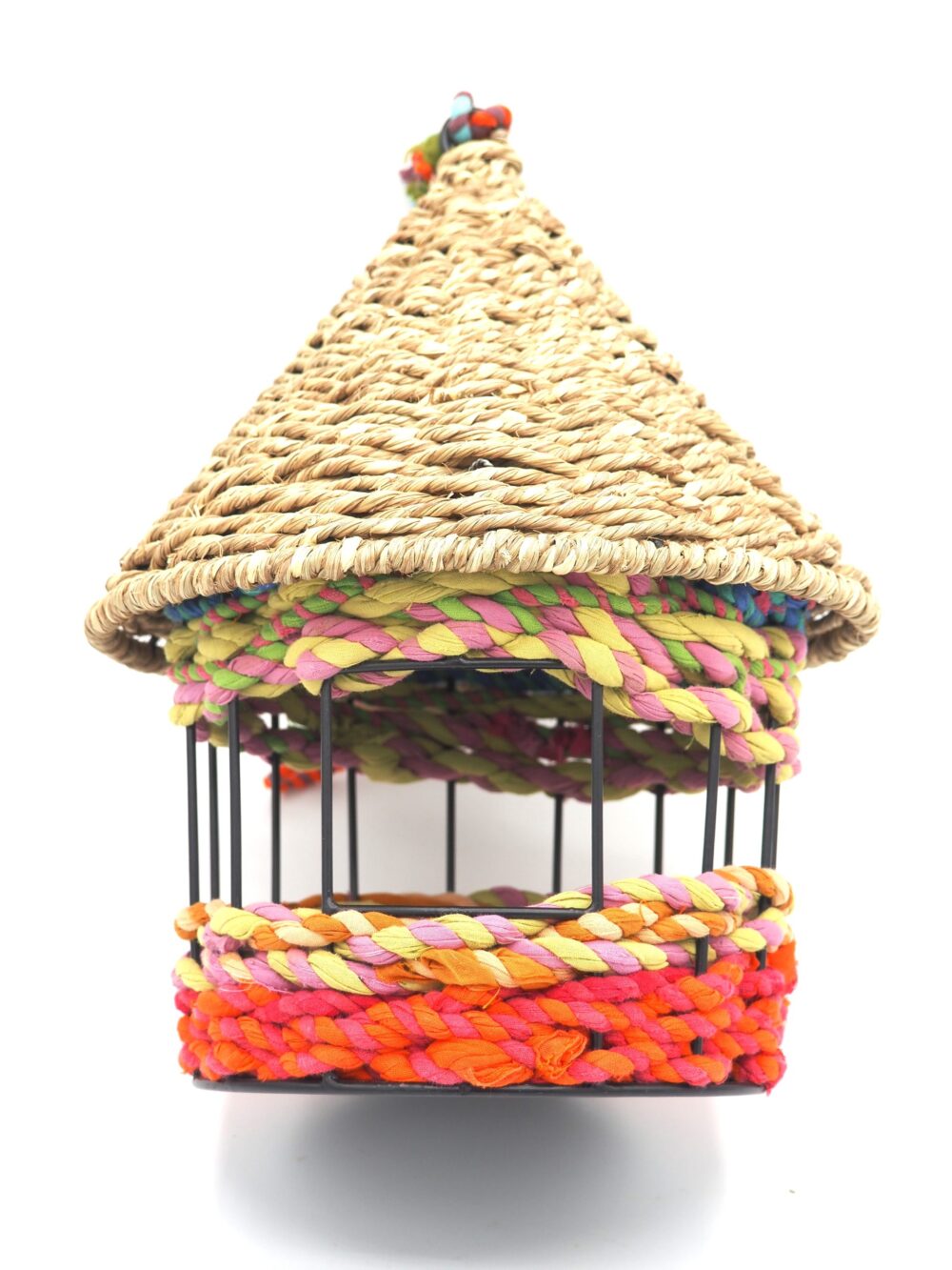 Munja And Reclaimed Fabric Eco Hanging Bird Feeder With Removable Metal Base - Large - Image 6