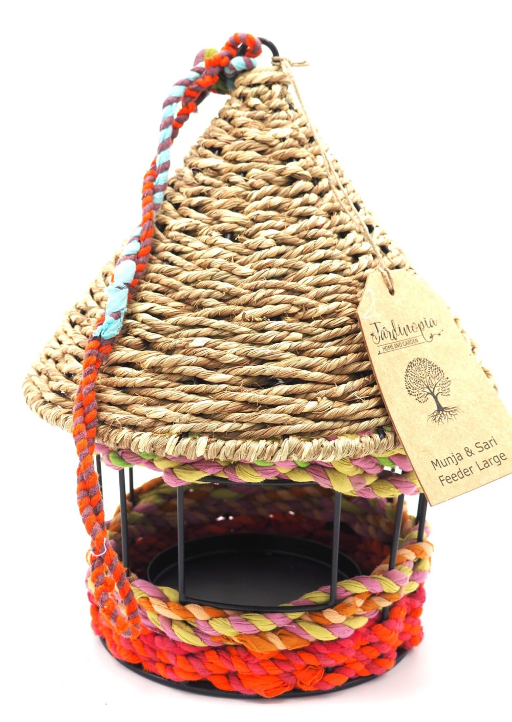 Munja And Reclaimed Fabric Eco Hanging Bird Feeder With Removable Metal Base - Large - Image 7
