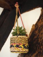 Munja and Reclaimed Fabric Eco Hanging Planter with Removable Metal Liner - Small