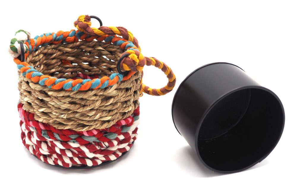Munja and Reclaimed Fabric Eco Hanging Planter with Removable Metal Liner - Small - Image 5