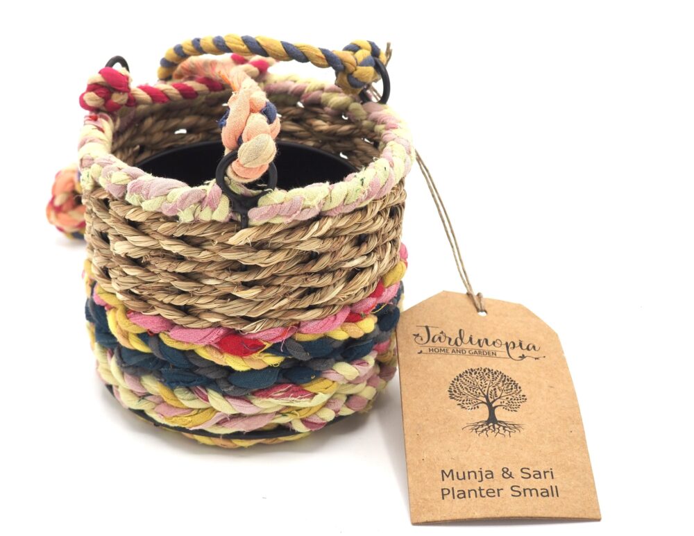 Munja and Reclaimed Fabric Eco Hanging Planter with Removable Metal Liner - Small - Image 9