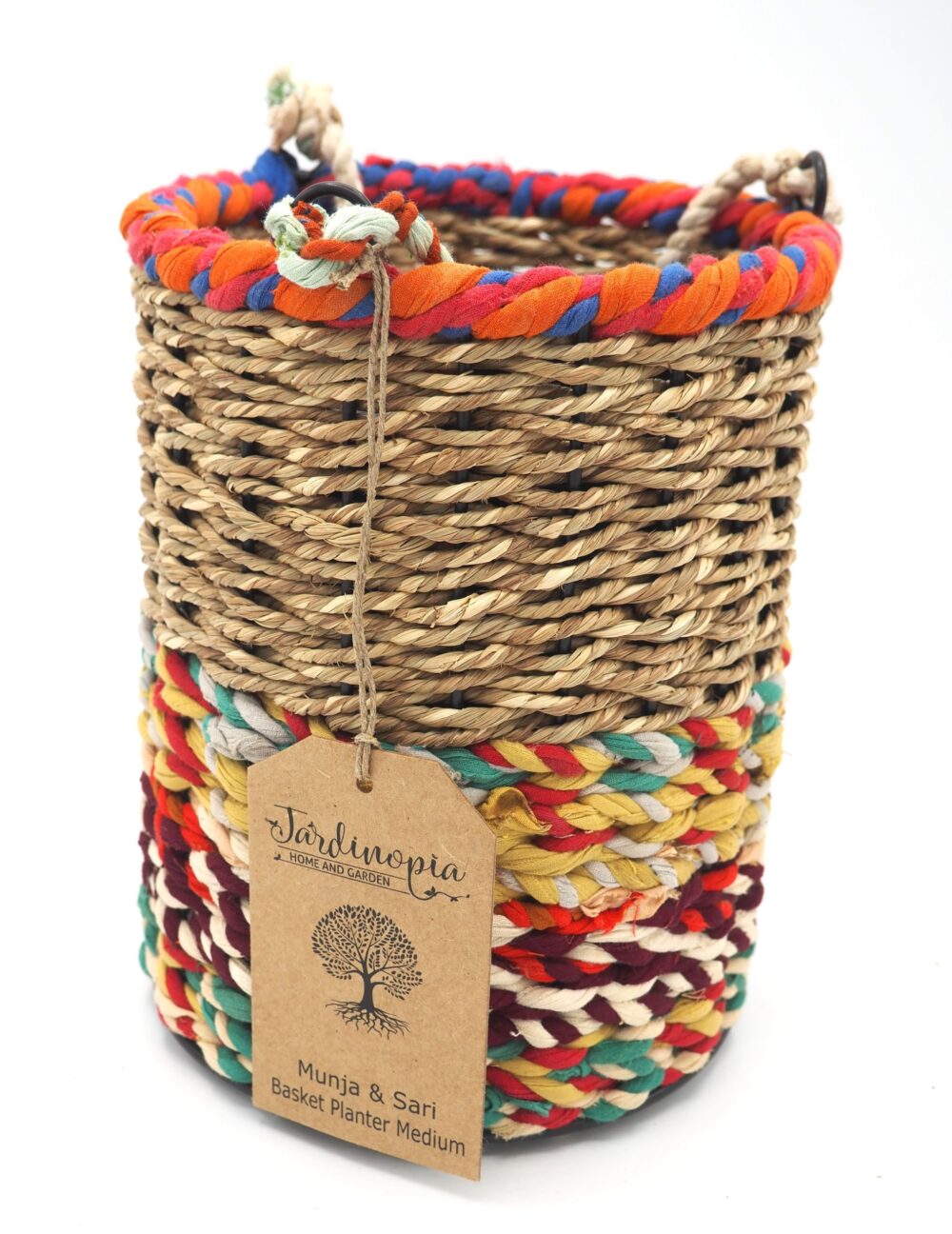 Munja and Reclaimed Fabric Eco Hanging Planter with Removable Metal Liner - Set of 3 - Image 3