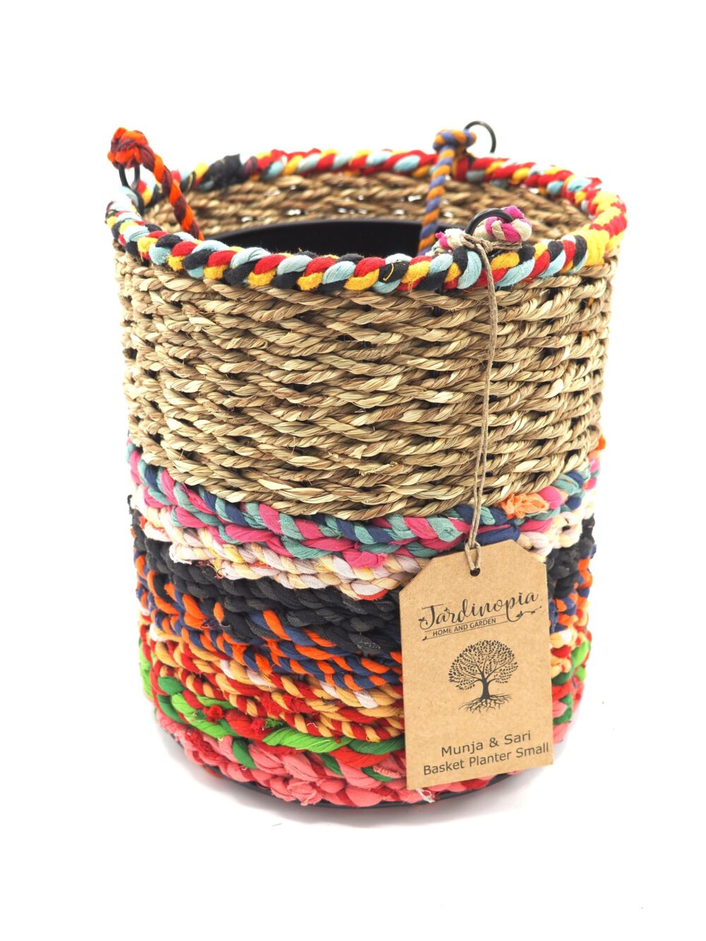 Munja and Reclaimed Fabric Eco Hanging Planter with Removable Metal Liner - Set of 3 - Image 5
