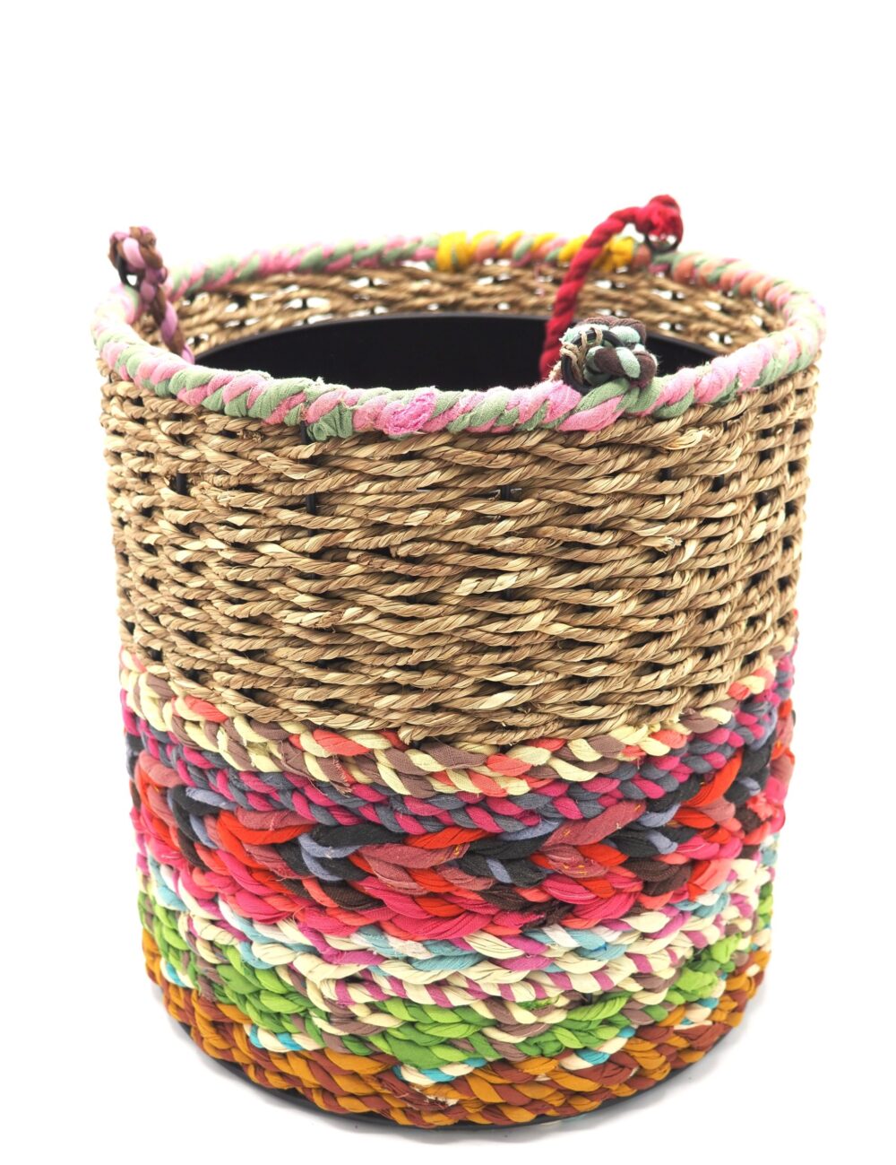 Munja and Reclaimed Fabric Eco Hanging Planter with Removable Metal Liner - Set of 3 - Image 6
