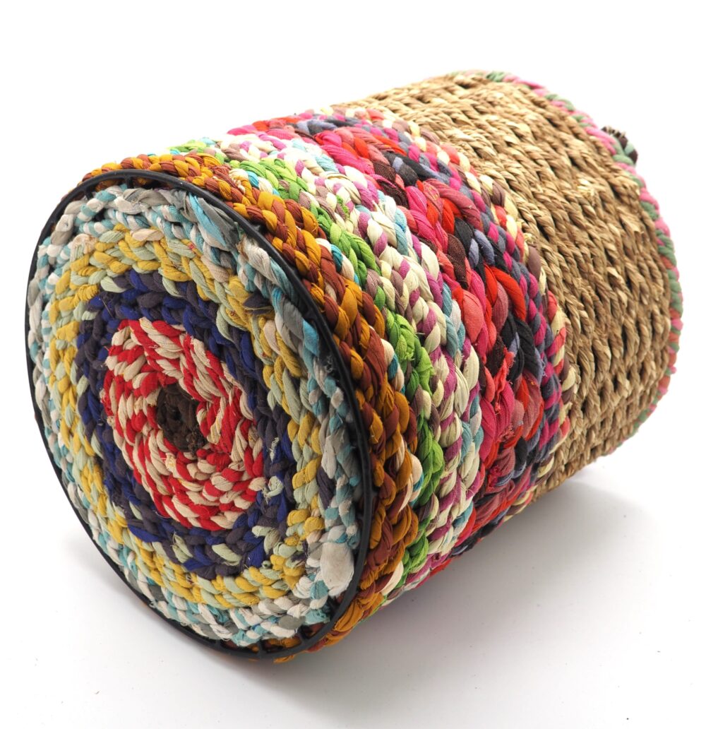 Munja and Reclaimed Fabric Eco Hanging Planter with Removable Metal Liner - Large - Image 4