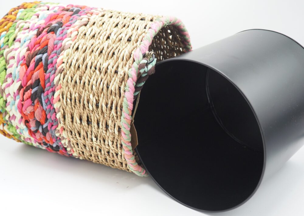 Munja and Reclaimed Fabric Eco Hanging Planter with Removable Metal Liner - Large - Image 5