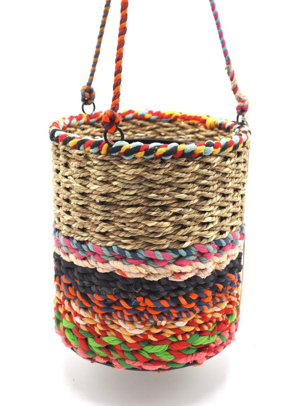 Munja and Reclaimed Fabric Eco Hanging Planter with Removable Metal Liner - Large - Image 6