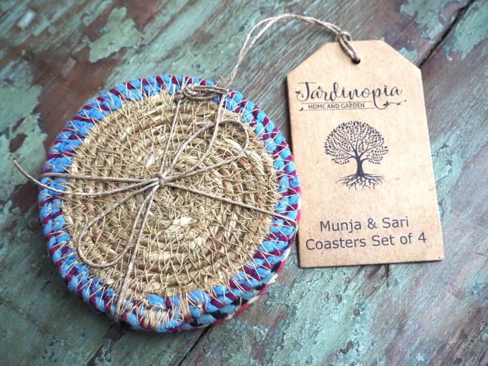 Munja And Reclaimed Fabric Eco Drinks Coasters Or Plant Pot Stands - Set Of 4 - Image 2