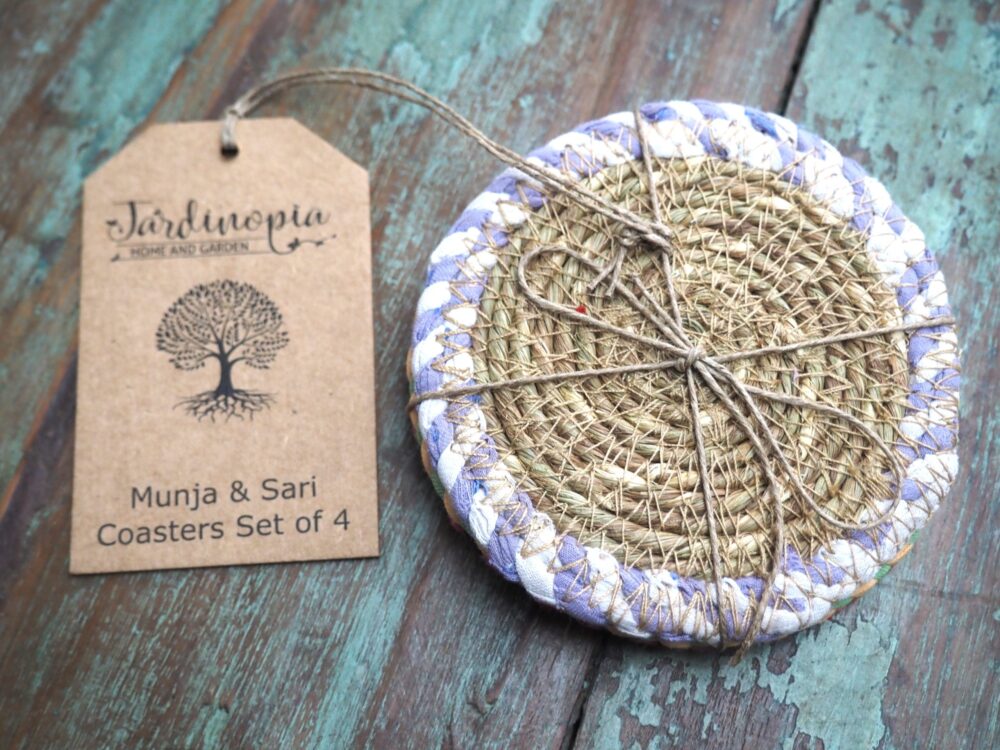 Munja And Reclaimed Fabric Eco Drinks Coasters Or Plant Pot Stands - Set Of 4 - Image 3