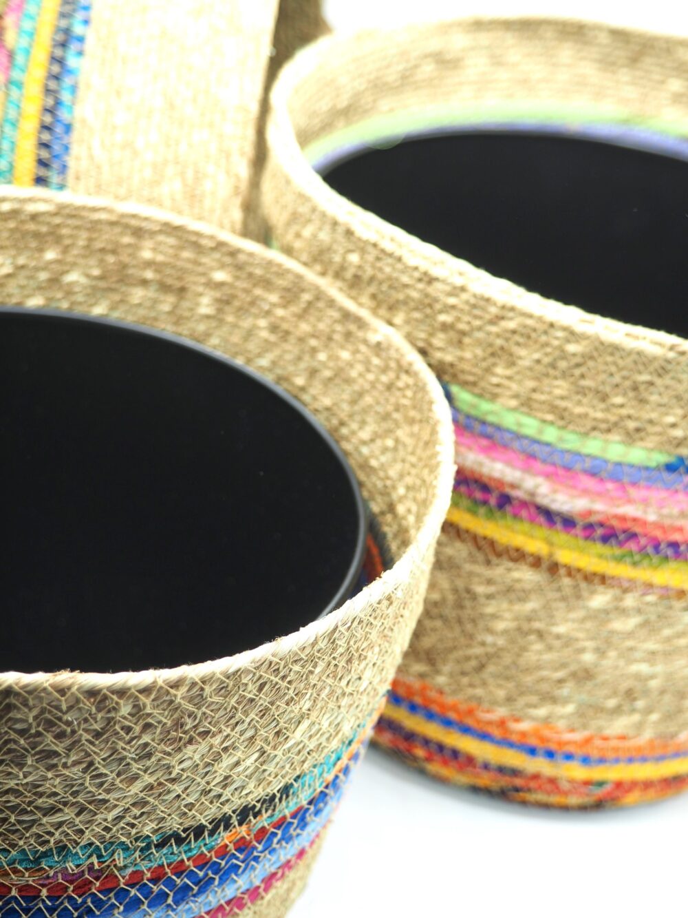 Munja And Reclaimed Fabric Eco Planter With Removable Metal Liner - Set Of 3 - Image 2
