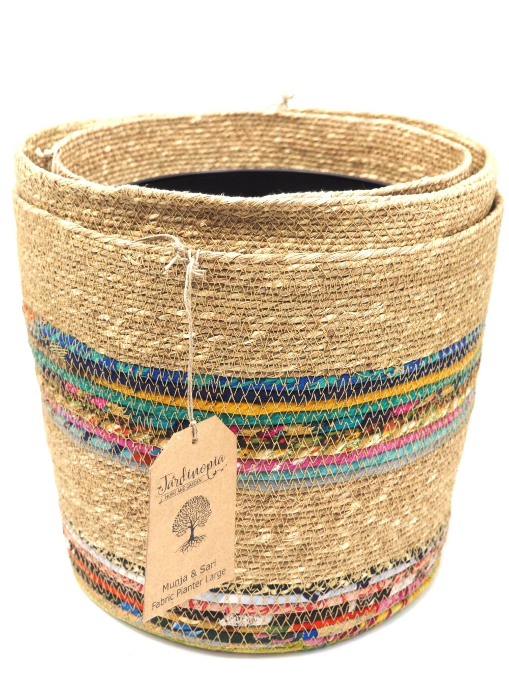 Munja And Reclaimed Fabric Eco Planter With Removable Metal Liner - Set Of 3 - Image 4