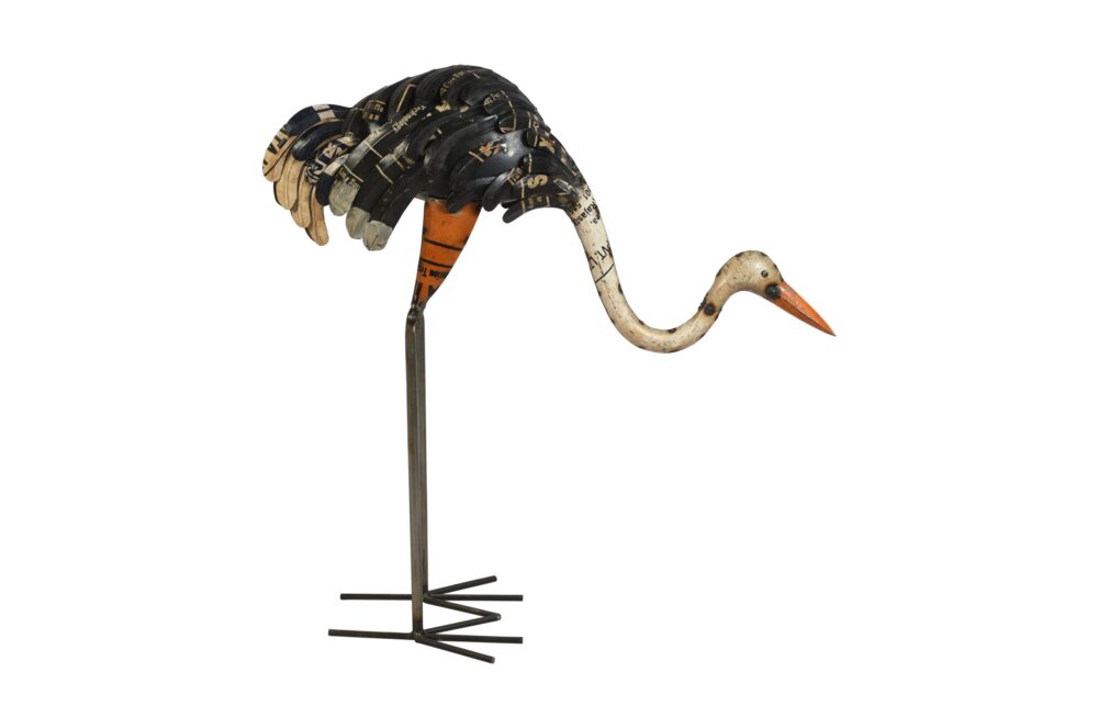 Recycled Iron Ostrich Garden Decoration - Artisan-Made Rustic Bird Figure - Image 3