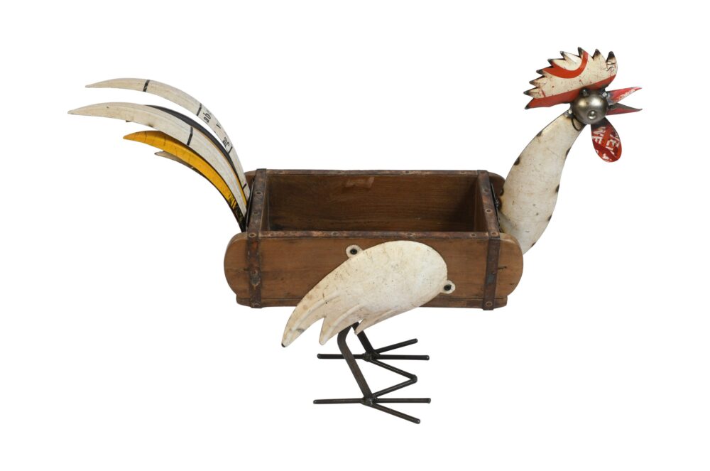 Recycled Iron Rooster Planter - Artisan-Made Rustic Garden Decoration - Image 3