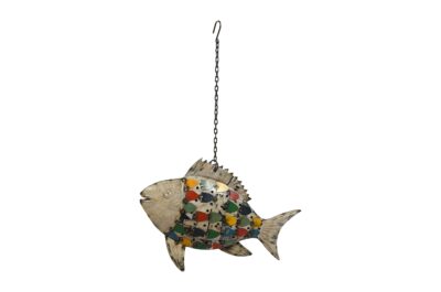 Recycled Iron Fish Hanging Tealight Lantern - Artisan-Made Garden Decoration