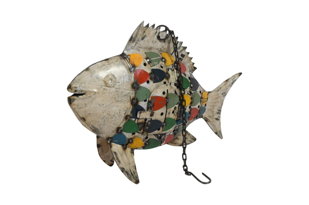 Recycled Iron Fish Hanging Tealight Lantern - Artisan-Made Garden Decoration - Image 3