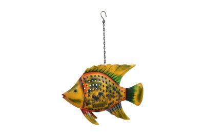 Sunset Glow Colour Fish Garden Pendant - Recycled Iron Hanging Tealight Lantern