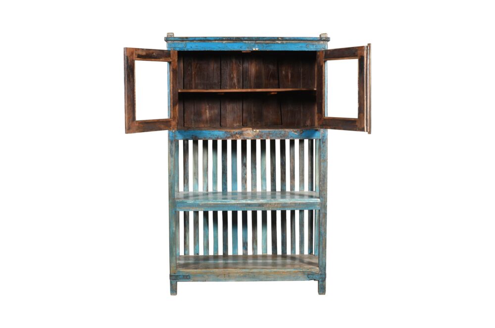 Antique Indian Teak Wood Kitchen Storage Pan Rack And Cupboard - Image 2