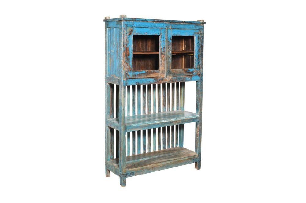 Antique Indian Teak Wood Kitchen Storage Pan Rack And Cupboard - Image 3