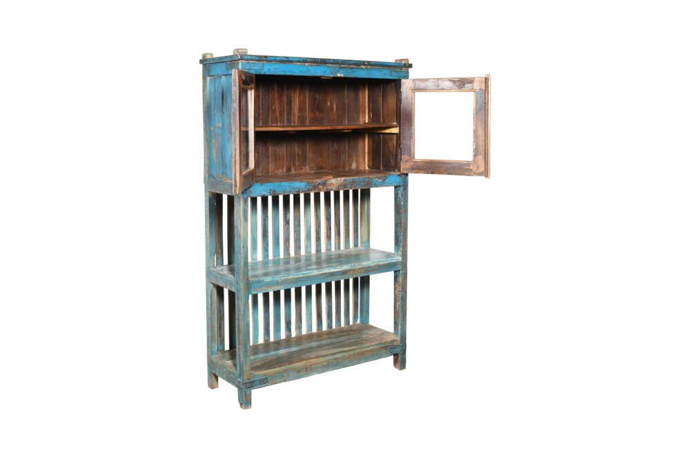 Antique Indian Teak Wood Kitchen Storage Pan Rack And Cupboard - Image 4