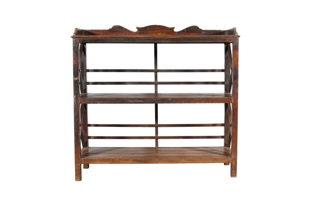 Antique Indian Teak Wood Kitchen Storage Pan Rack