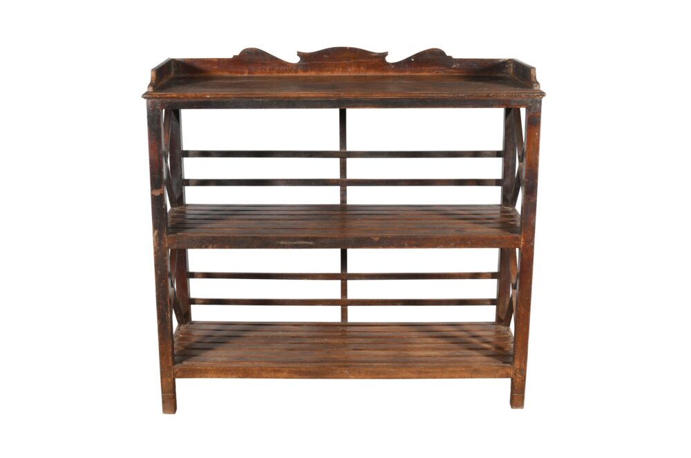 Antique Indian Teak Wood Kitchen Storage Pan Rack - Image 2