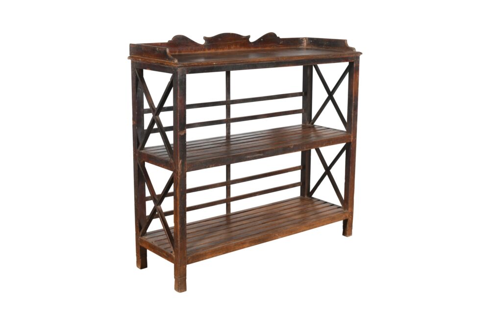 Antique Indian Teak Wood Kitchen Storage Pan Rack - Image 3