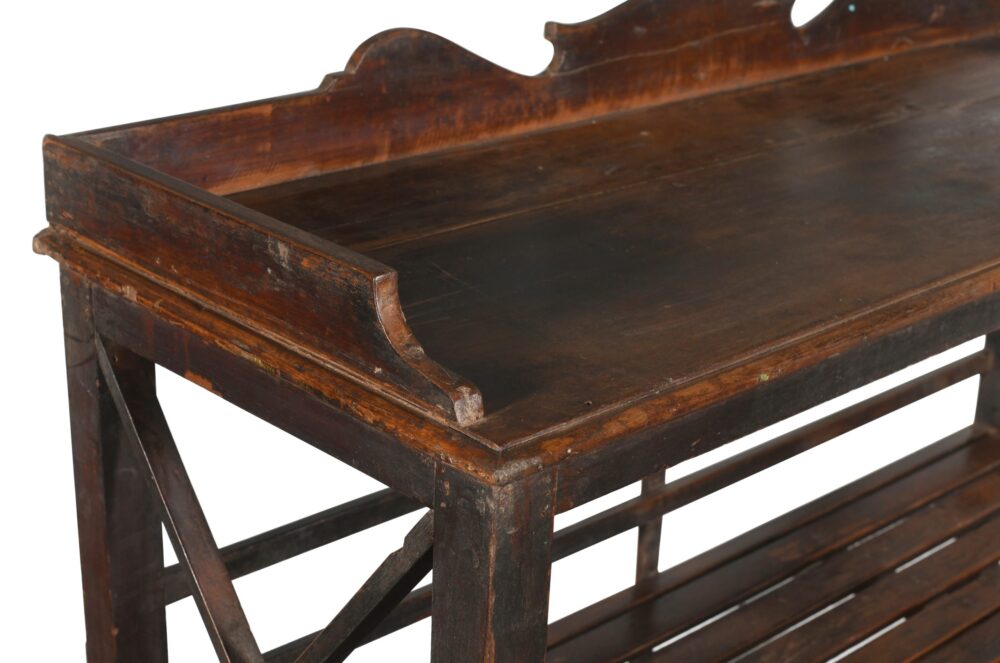 Antique Indian Teak Wood Kitchen Storage Pan Rack - Image 4