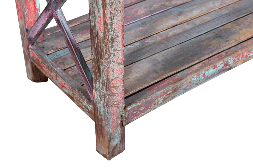 Antique Indian Teak Wood Kitchen Storage Pan Rack - Image 5