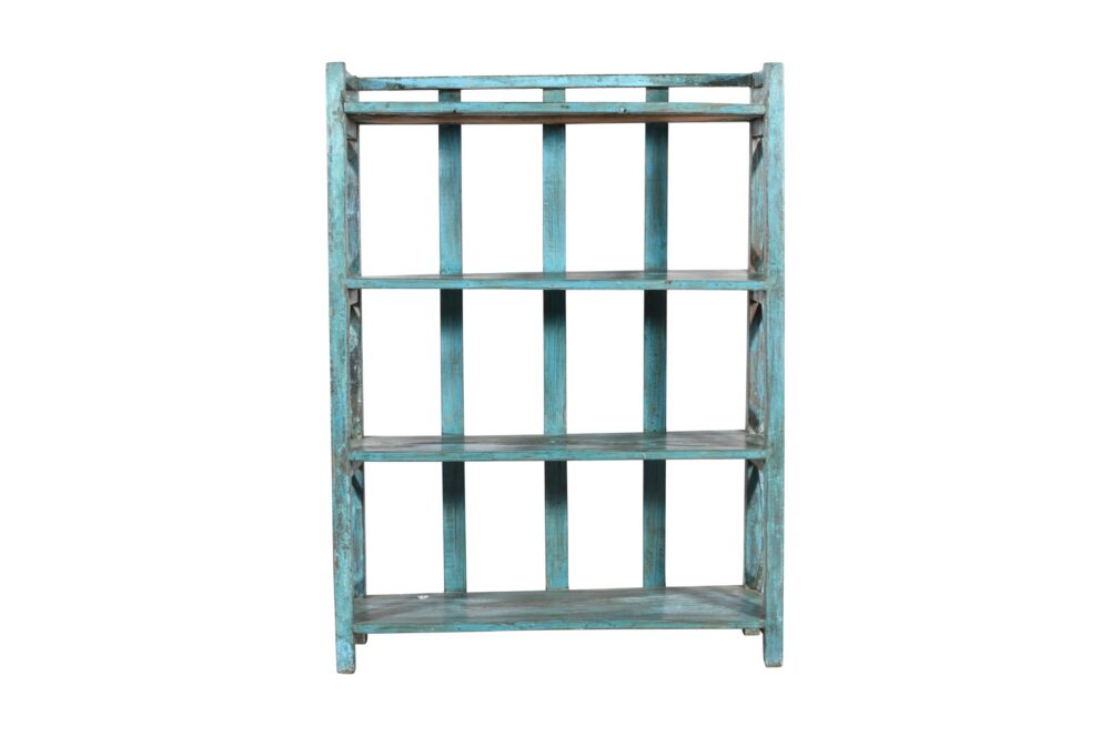 Antique Indian Painted Teak Wood Kitchen Or Bedroom Display Storage Rack