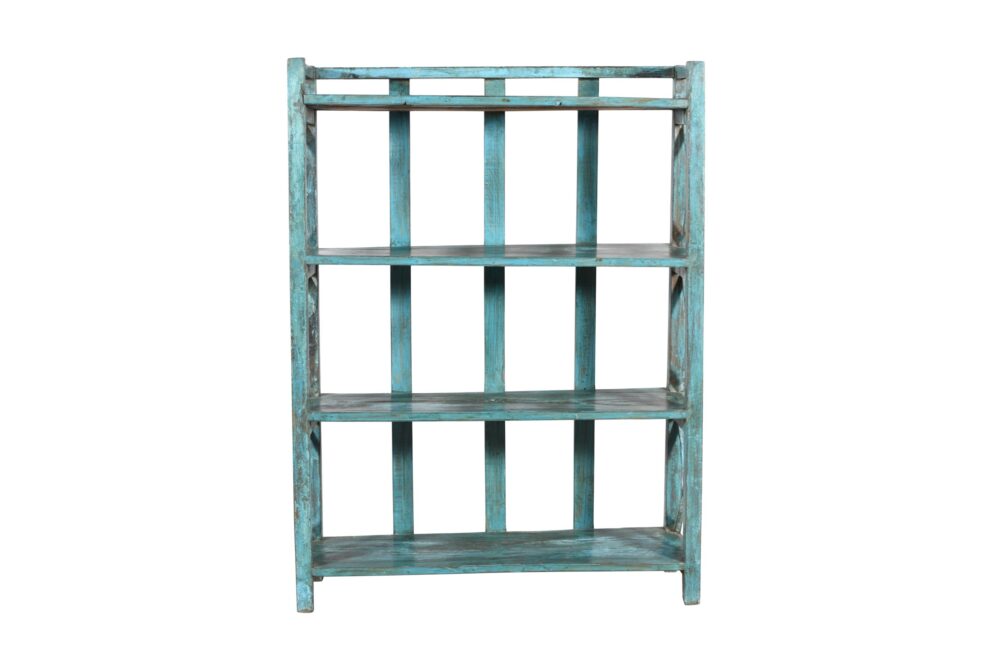 Antique Indian Painted Teak Wood Kitchen Or Bedroom Display Storage Rack - Image 2