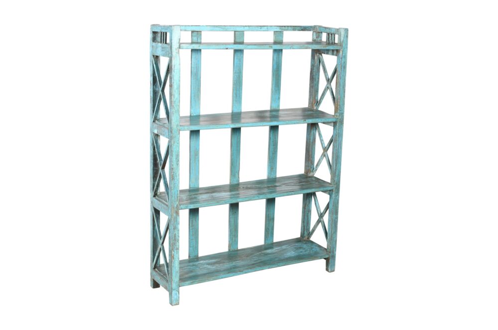 Antique Indian Painted Teak Wood Kitchen Or Bedroom Display Storage Rack - Image 3