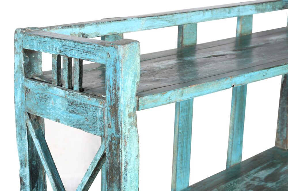 Antique Indian Painted Teak Wood Kitchen Or Bedroom Display Storage Rack - Image 4